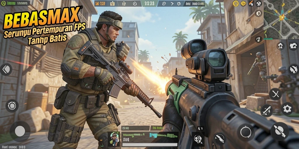 Tangkapan layar aksi seru gameplay FPS di BEBASMAX.