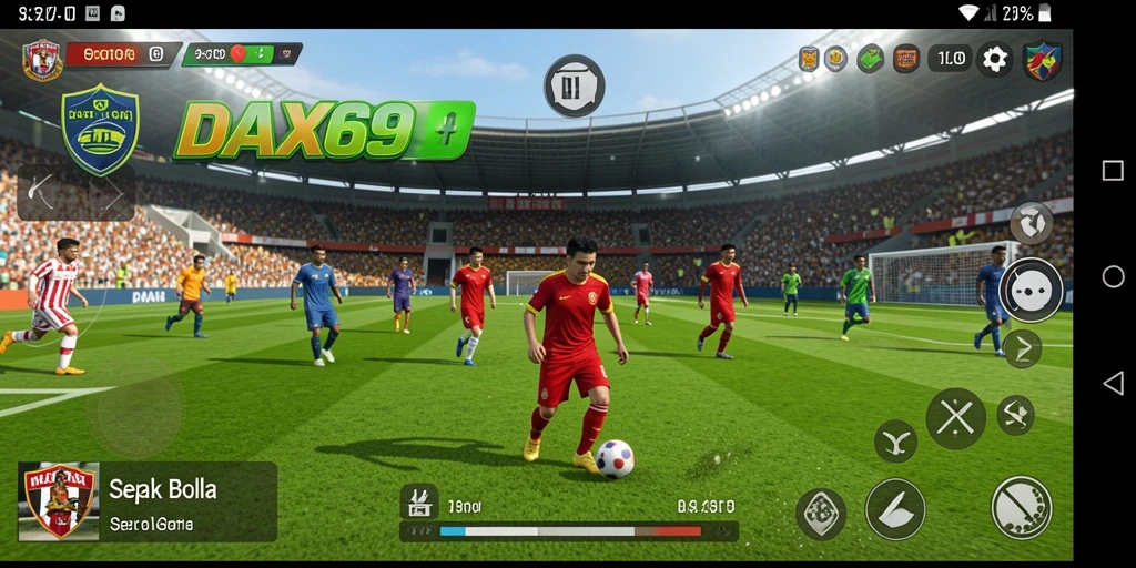 Screenshot DAX69 menampilkan aksi seru dalam permainan sepak bola.