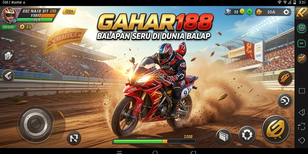 Screenshot gameplay GAHAR188 menunjukkan aksi balapan yang mendebarkan.