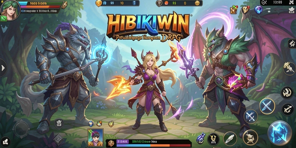 Tangkapan layar HIBIKIWIN menampilkan pertempuran seru dalam dunia RPG.