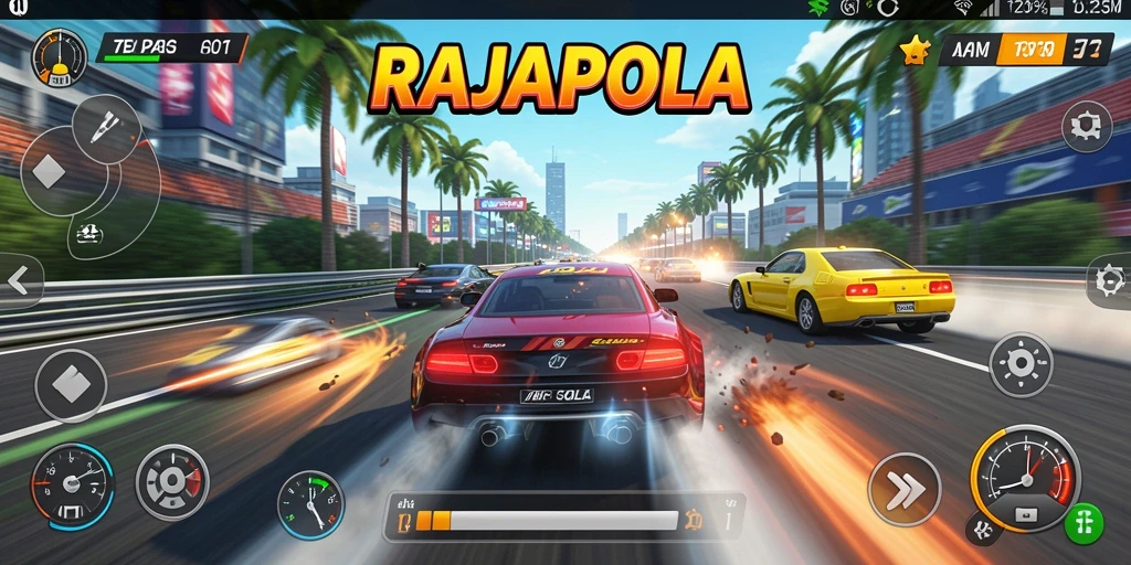 Gameplay RAJAPOLA yang seru dalam balapan kompetitif.