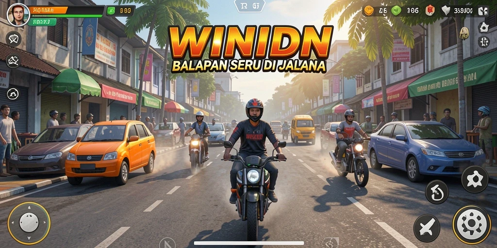 Screenshot WINIDN menampilkan aksi balap mendebarkan di lintasan yang penuh tantangan.